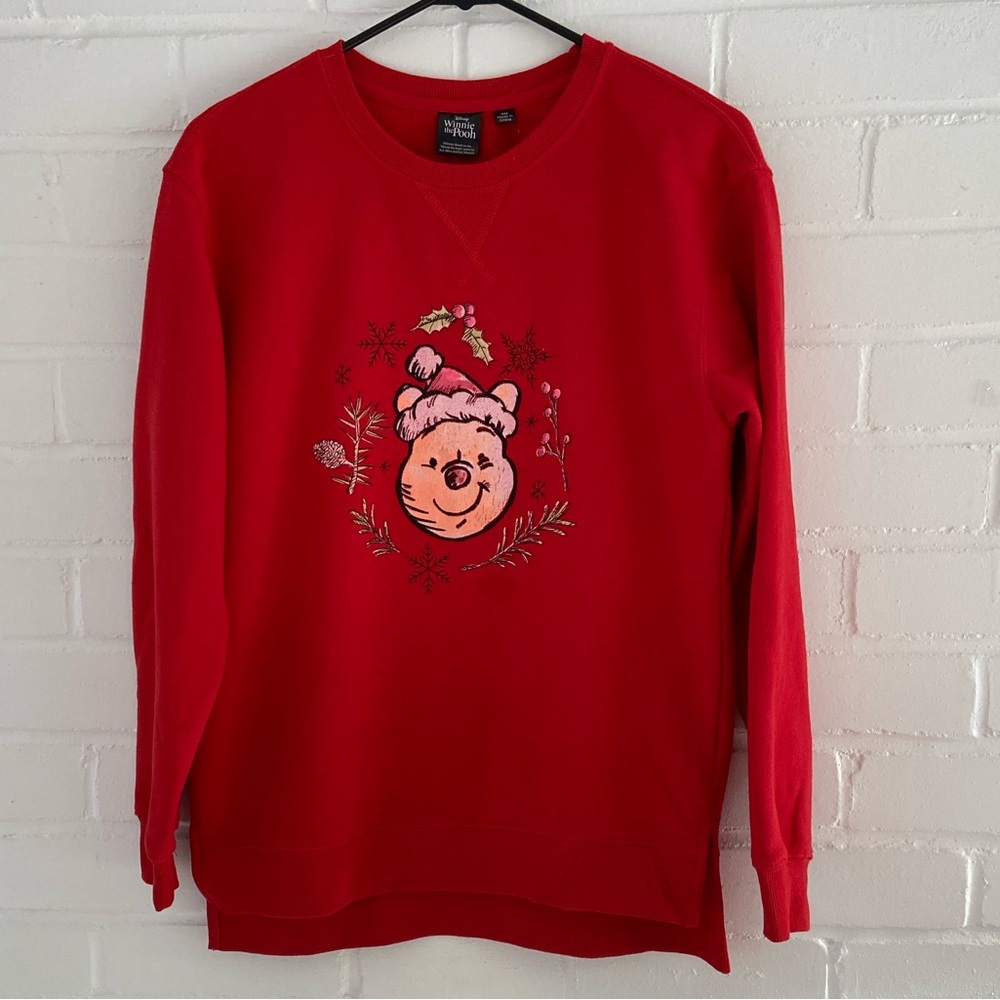 Womens Disney Red Christmas Sweatshirt with Winnie the Pooh Design Size Small
